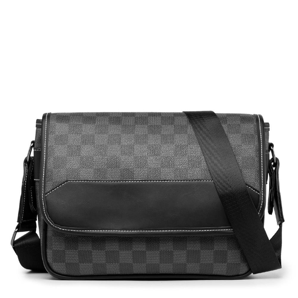 Buy New High Capacity Male Plaid Crossbody Bags Leather Single Shoulder Bags Fashion Messenger