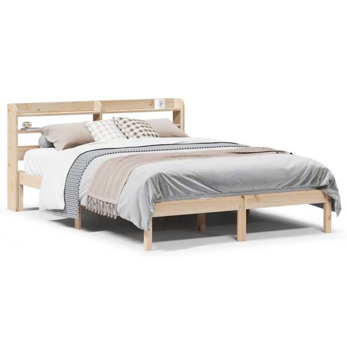VidaXL Bed Frame with Headboard 120x190 Cm Solid Pine Wood, Bed, Bedroom Furniture, Wooden Bed, Bed 3306529