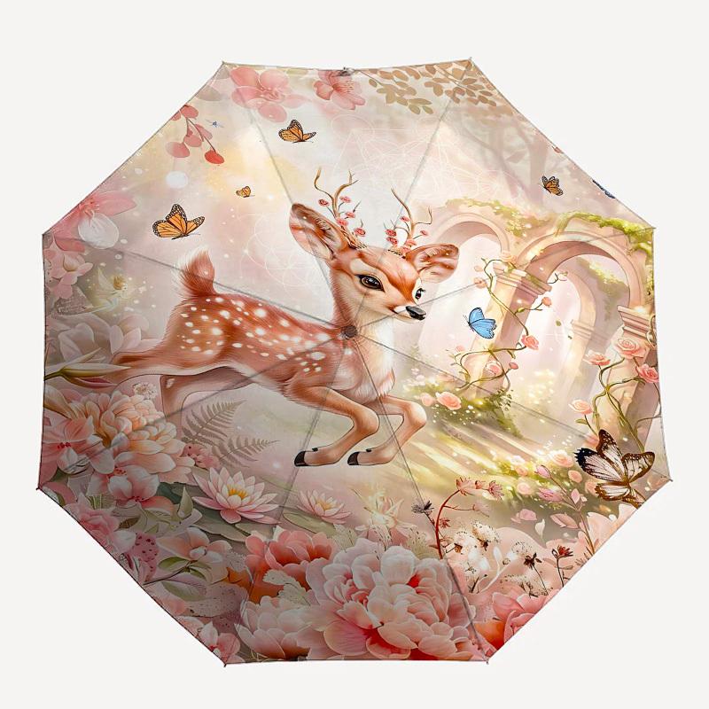 

1PC Deer Fantasy Umbrella-8-Rib Reinforced, Automatic Open, Lightweight & Durable, Fashion Accessory for Outdoor, Beach L0391