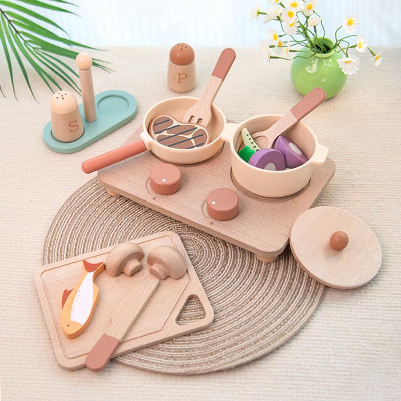 Wooden Kitchen Toy For Realistic Cooking Simulation Interactive Indoor Role-Playing Game Educational Gift Two Models Available