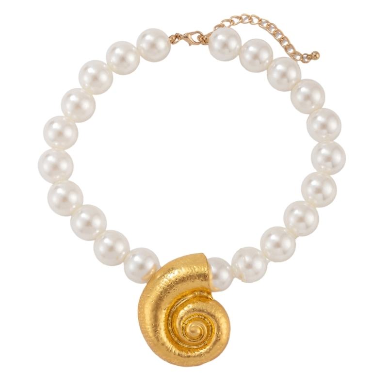 Imitation Pearls Beaded Necklace Adjustable Length Clavicle Chain Accessory Starfish/Conch Pendant Choker Party Jewelry