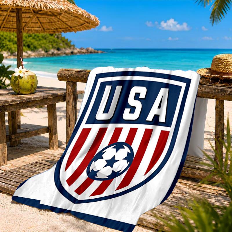 Usa Soccer Emblem Beach Towel, Quick-drying, Easy to Care for, Suitable for Both Fitness and Beach Vacations,Sports Essential