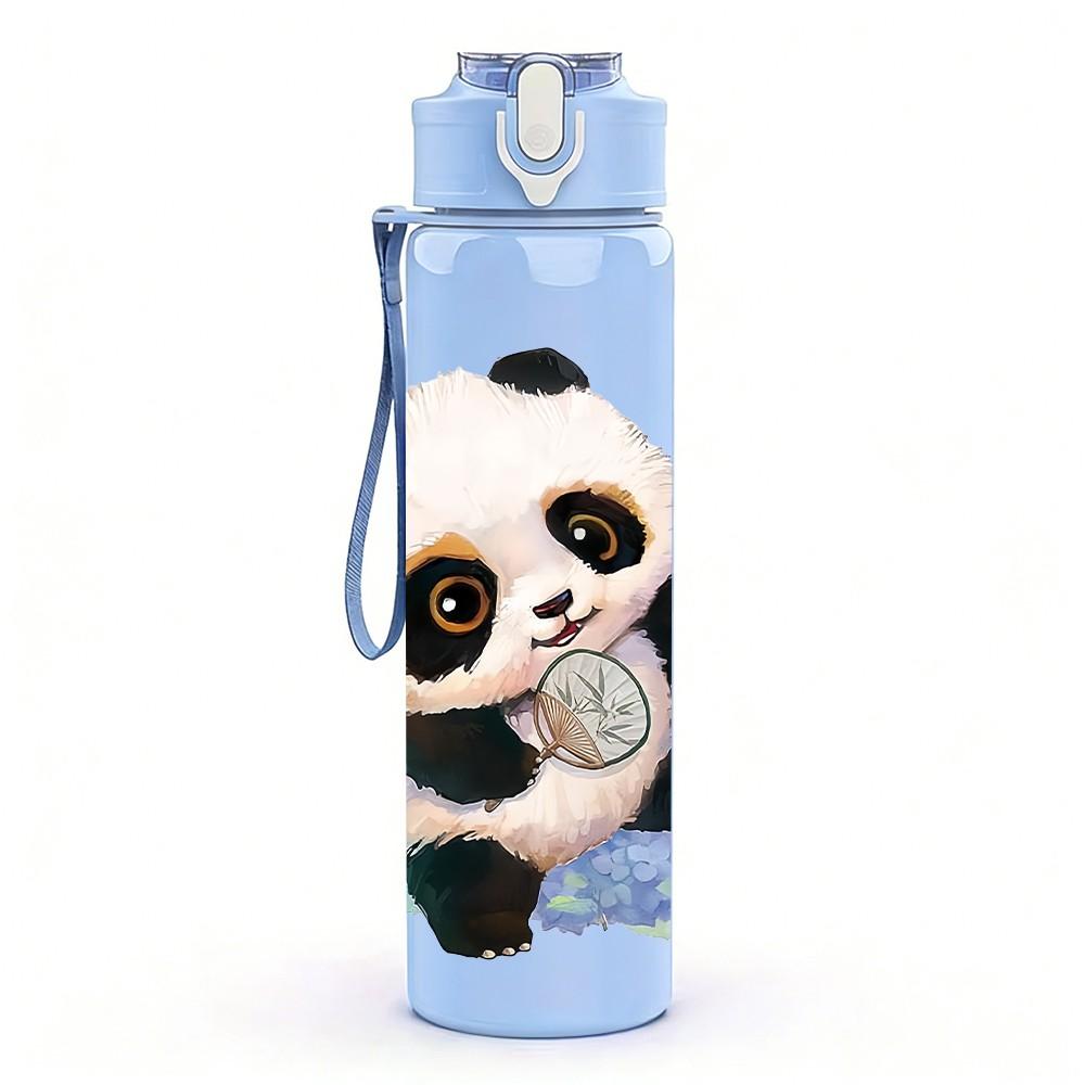 1PC Soft Watercolor Sitting Panda Pattern 750ml Color Plastic Sports Water Bottle Leakproof Flip Straw Lid Suitable for Sports Office Home Use