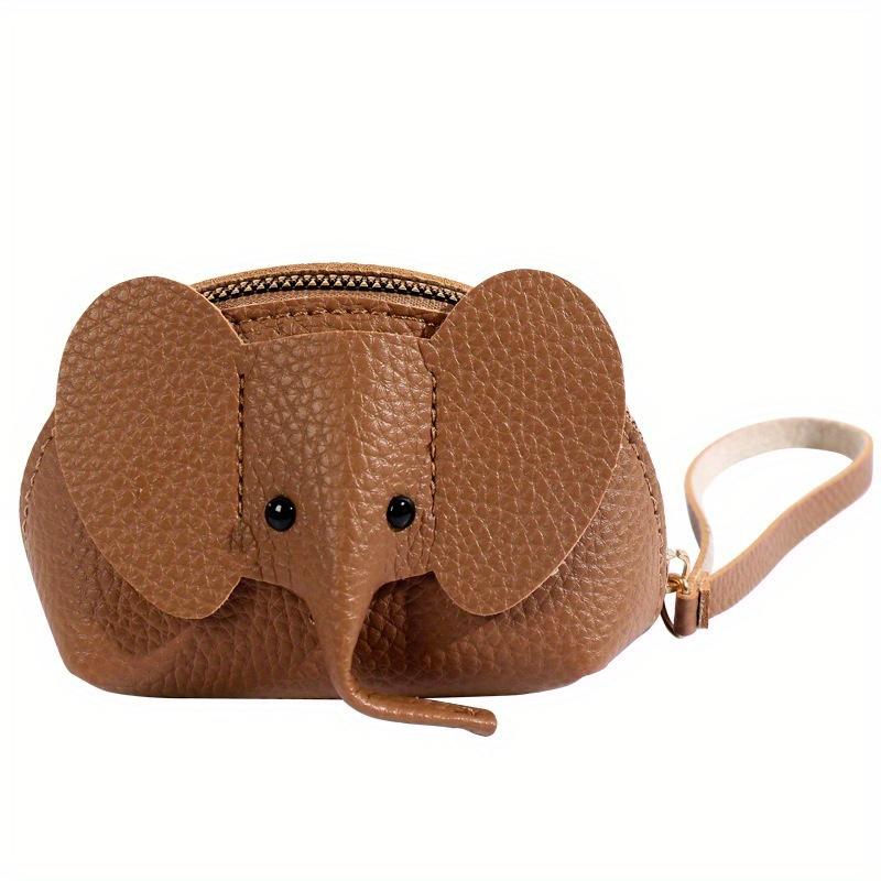 Cute Elephant 1pc Coin Purse with Wrist Strap Artificial Leather Zippered Pouch, Large Capacity Storage for Coins, Lipstick, Bank Cards Key Organizer