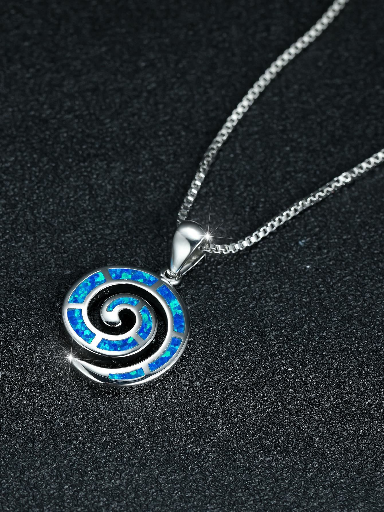 

S Silver Necklace Natural Sterling Silver Blue Opal Necklace Women s Men s Conch Necklace Pendant Jewelry синій