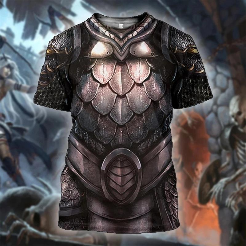 3D Printed Medieval Armor T-Shirt For Men Cosplay Vintage Graphic T Shirts Casual Loose Short Sleeve Tops Street Round Neck Tees