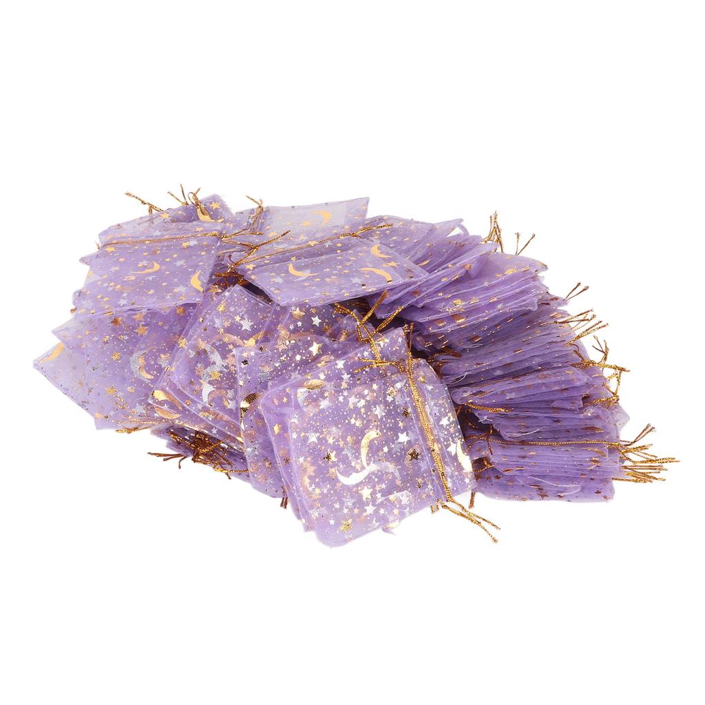 100 ks Organzové sáčky Měsíc Hvězda Krásné Vynikající Fialové Organzové Sáčky Organzové Sáčky se Stahovací Šňůrkou na Mýdlo