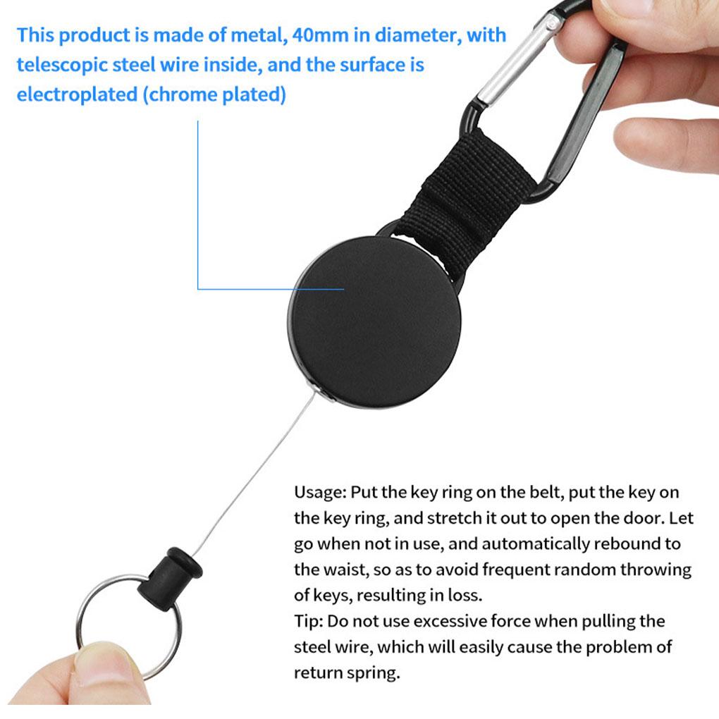 Wire Rope Buckle ABS Anti-theft Security Camping Ring Carabiner Outdoor Black Students with Tools Retractable Climb King