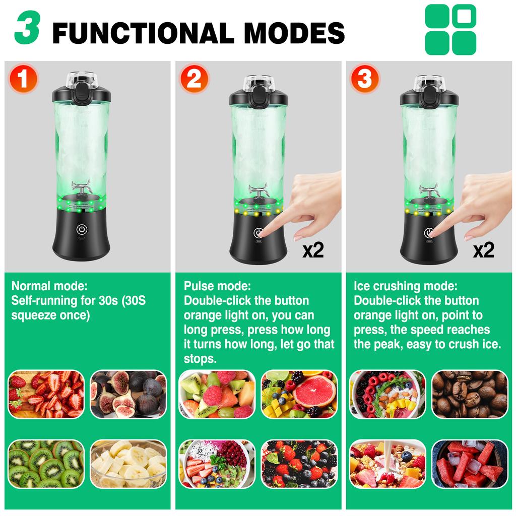 600ml Tragbarer Mini-Mixer, USB Wiederaufladbarer Kleiner Smoothie-Mixer, Große Kapazität Reise-Mixer Tragbar für Smoothies, Zerkleinert Eis