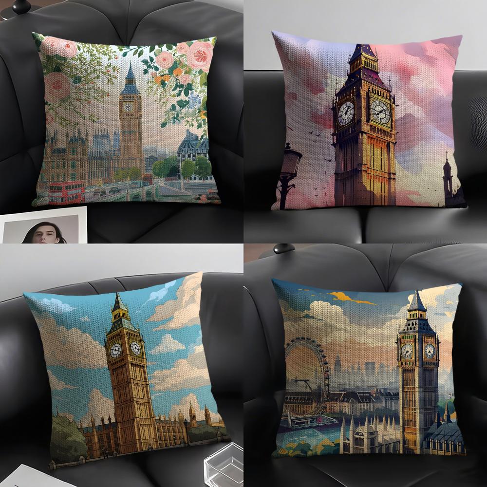 London Fashion Cushion Cover Natural Linen Organic Fabric DoubleSided Printing Sofa Home Decor Gift Pillow Case