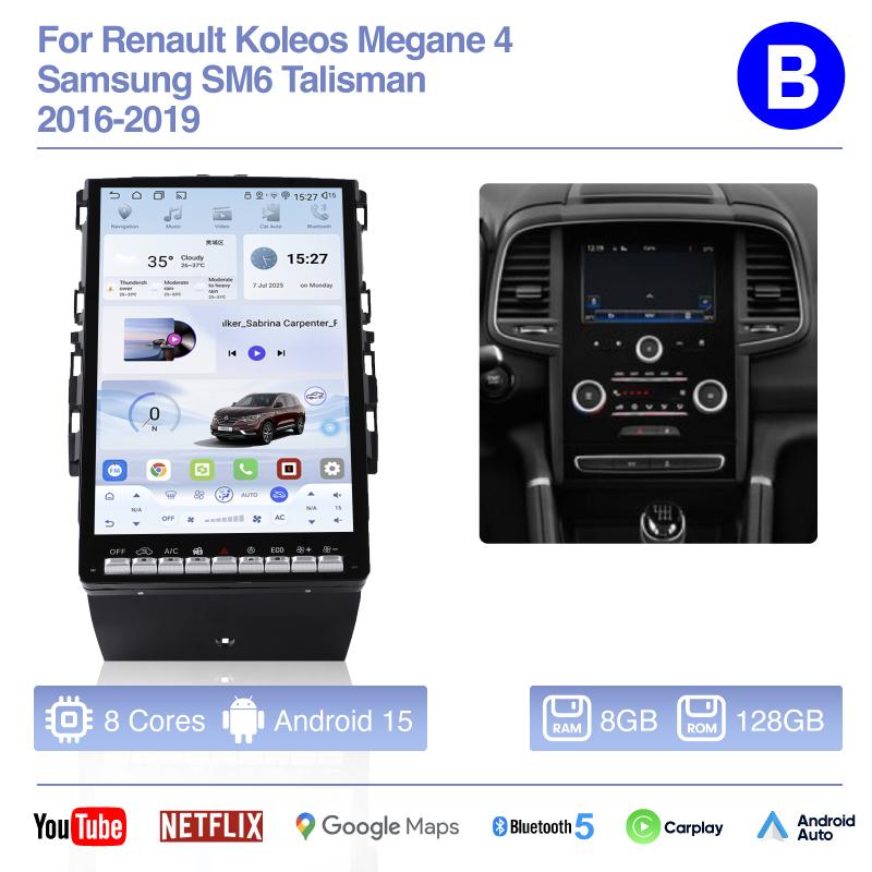 

14.5-дюймовий Android 15 Для Renault Koleos Megane 4 Samsung SM6 Talisman 2016-2019 Автомобільна Мультимедійна Навігація Авто Радіо Carplay 360