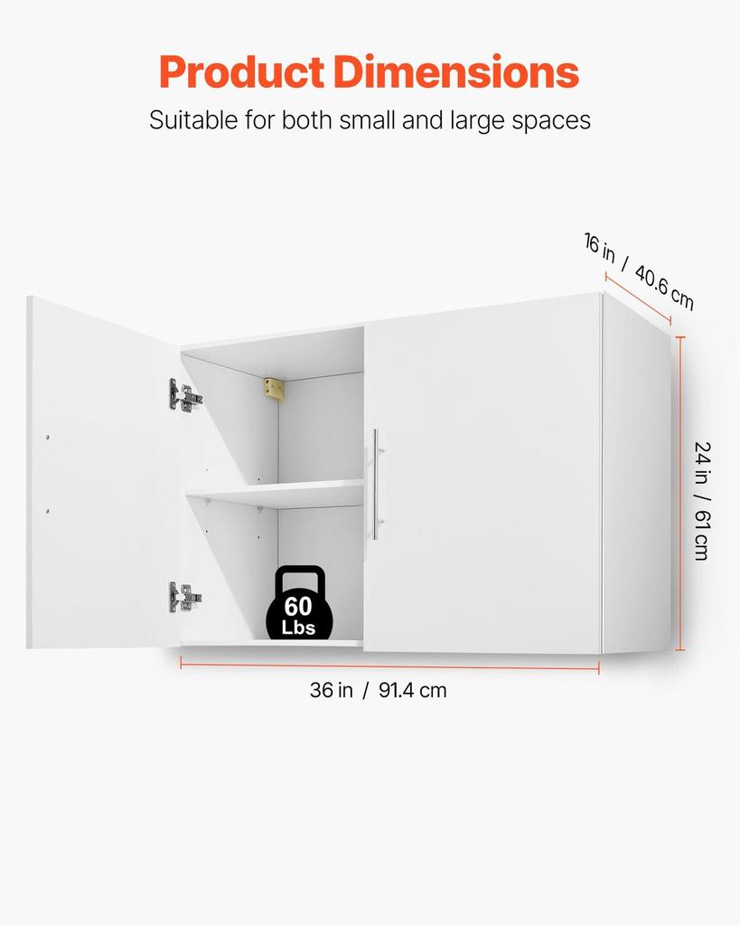 Laundry Room Wall Cabinet, 2-Tier Wall Mounted Hanging Cabinet with Adjustable Shelf, Cupboard Storage with 2 Doors, for Kitchen, Bathroom, Laundry,