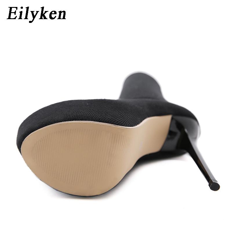 Fashion Eilyken 17CM Platform Heels Woman Over Knee Winter Boot Womens Black Knitting Round Toe Thigh High Long Socks  Lady Shoes