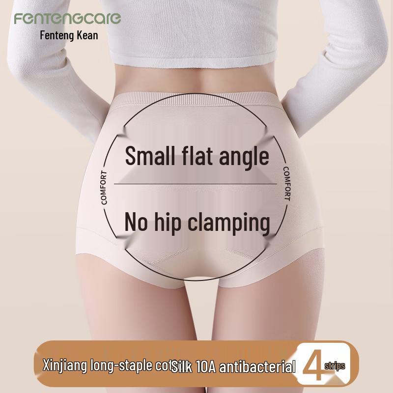 FENTENGCARE Women's 10A Antibacterial Seamless High-Waist Cotton Boxer Briefs 4-Pack