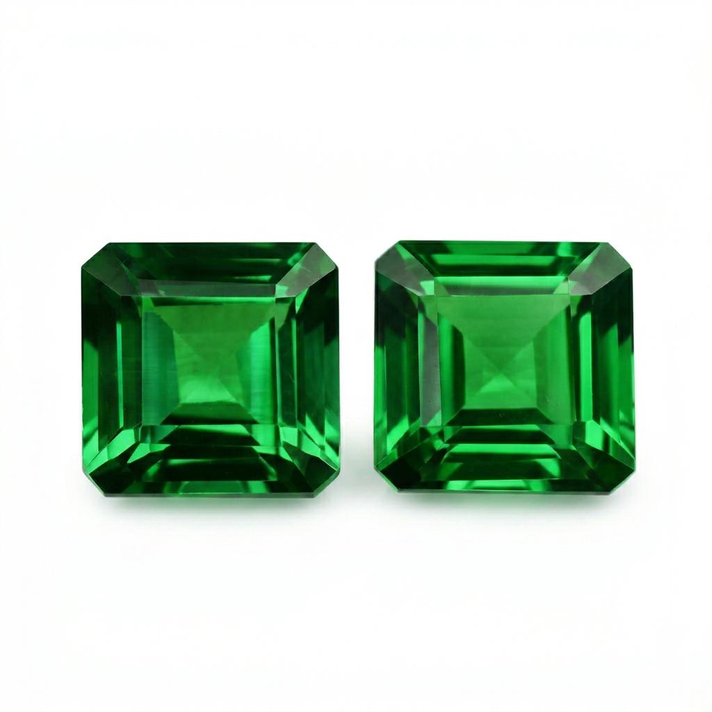 

Natural Tsavorite Green Garnet Square Cut 20.00 Ct Certified Pair Gemstones 11.4 mm Each зелений