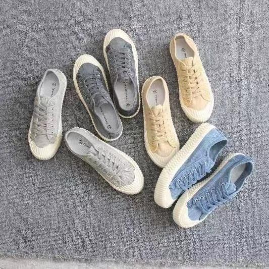 Washed retro cookie shoes with lace up soft and comfortable vulcanized shoes canvas low cut canvas shoes women's shoes