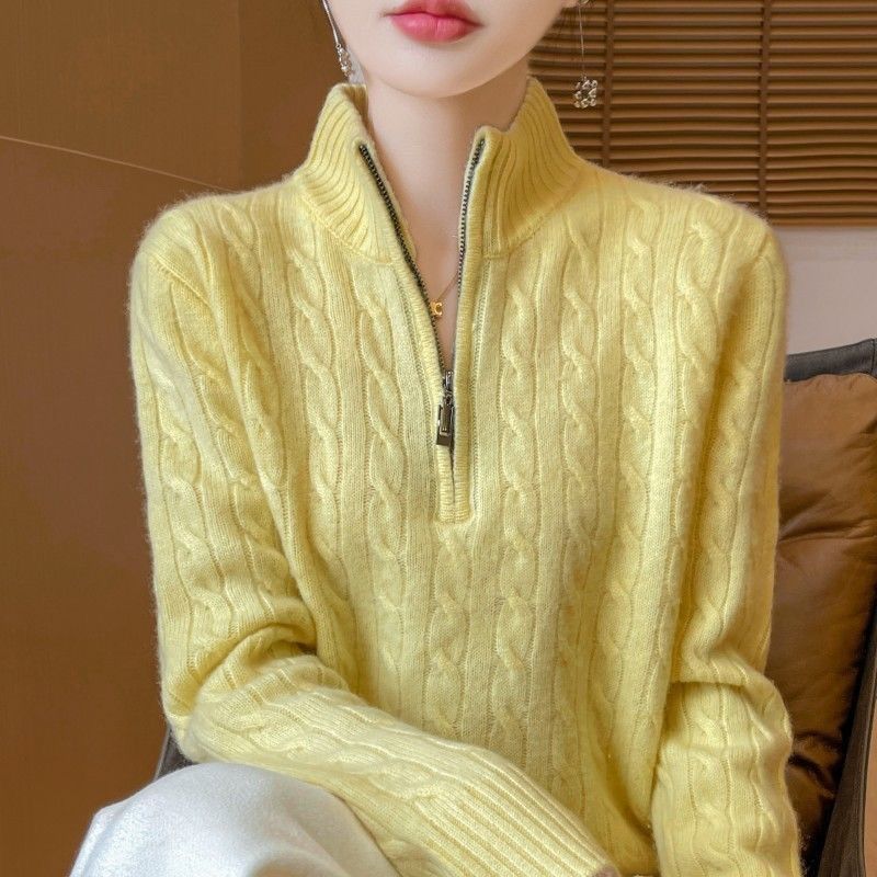 

Женский свитер со стойкой, свободный, на молнии, однотонный, толстый, теплый, вязаный, пуловер, вязаный топ, осень-зима L