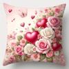 Elegant Pink Floral & Heart Pillowcase: Romantic Rose Pattern Cushion Cover For Sofa Bedroom Home Decor