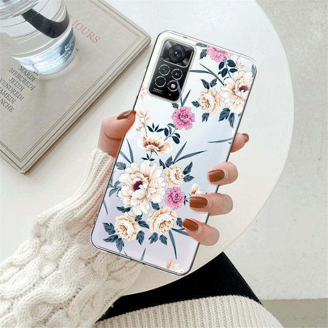 Weiße lila Blume Floral klare Hülle für Xiaomi Redmi Note 12 7 8 9 8t 11t 8 10 Pro 9s 10s 11 11s für Mi 9a 9 9c 9t 10 10c K40
