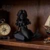 Cartoon Mermaid Figurine 3D Printed Action Figure, Dark Gothic Style with Matte Black Finish, Movable Joints Wavy Hair Design & Wide Rock Base, Decor