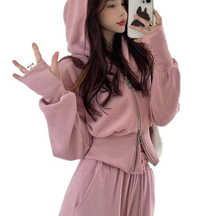 Trendy Korean-Style Slimming Women's Sport Suit: Stylish Spring/Autumn Hoodie & Casual Two-Piece Running Set