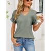 2026 Summer New Loose Women's V-Neck Waffle Pocket Short Sleeve Casual T-Shirt