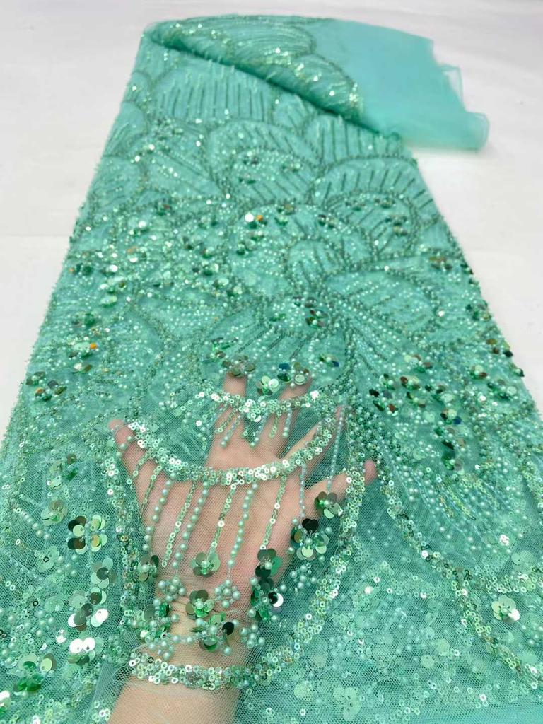 White African Beads Lace Fabric 2026 High Quality Lace French Nigerian Groom Sequins Lace Fabrics For Wedding Party Dress Sewing