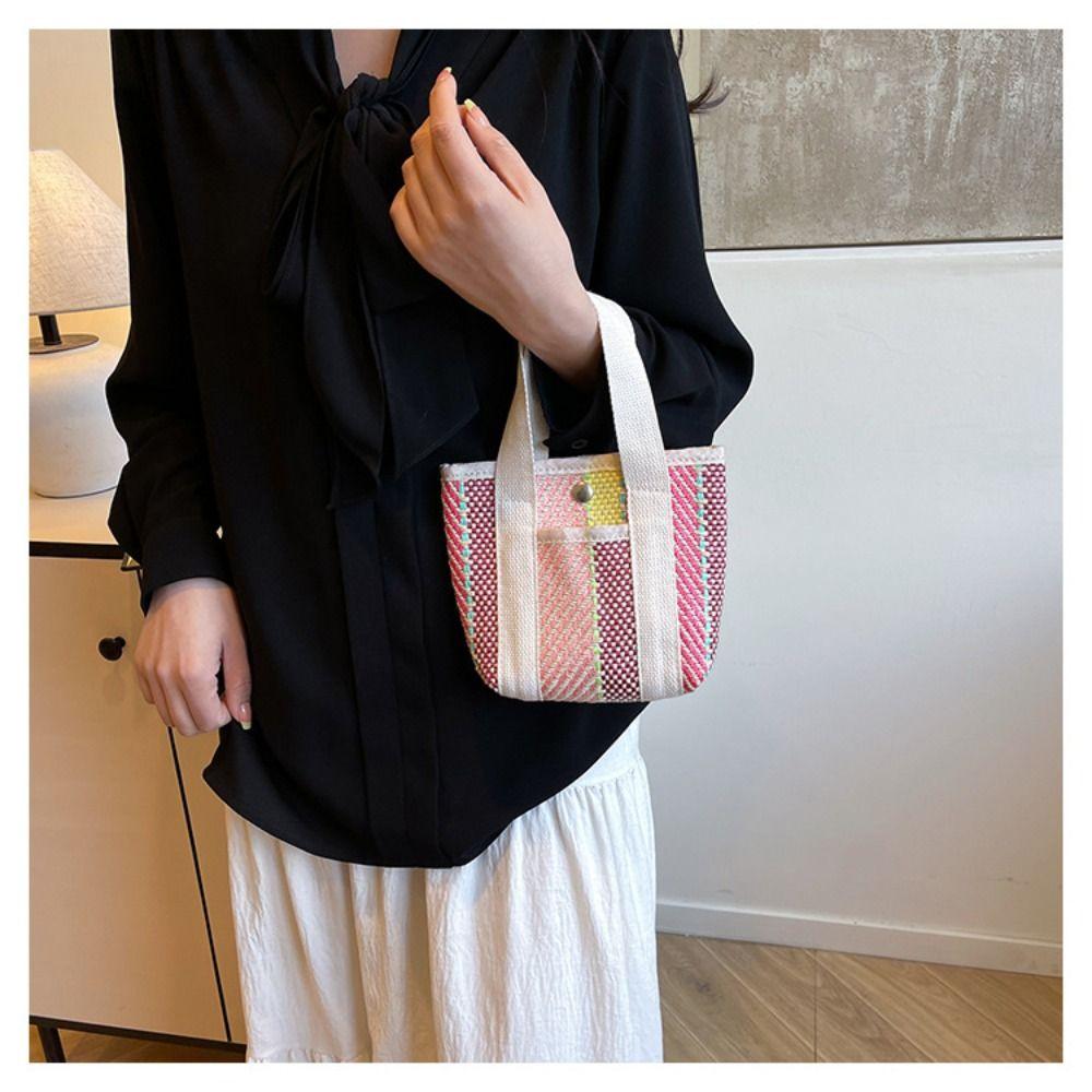 Stripe Straw Bag Large Capacity Tote Bag Portable Lunch Bag  Men