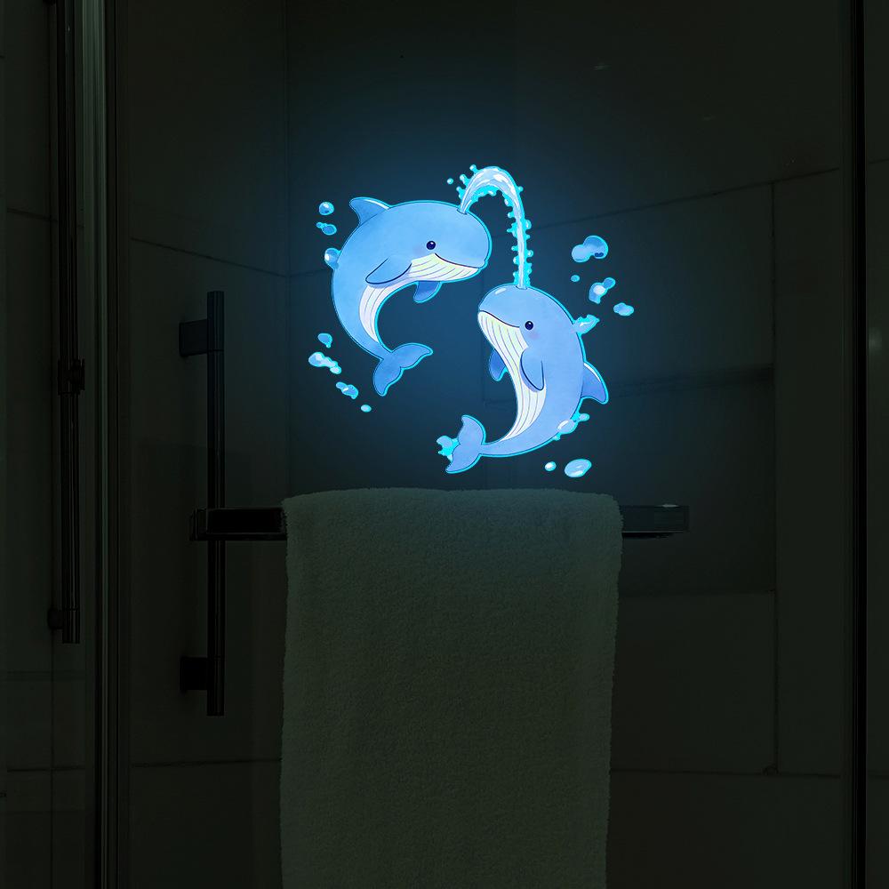 Cartoon Playtime in The Water, Dolphins, Bathroom, Toilet, Wall Decoration, Night Light Stickers