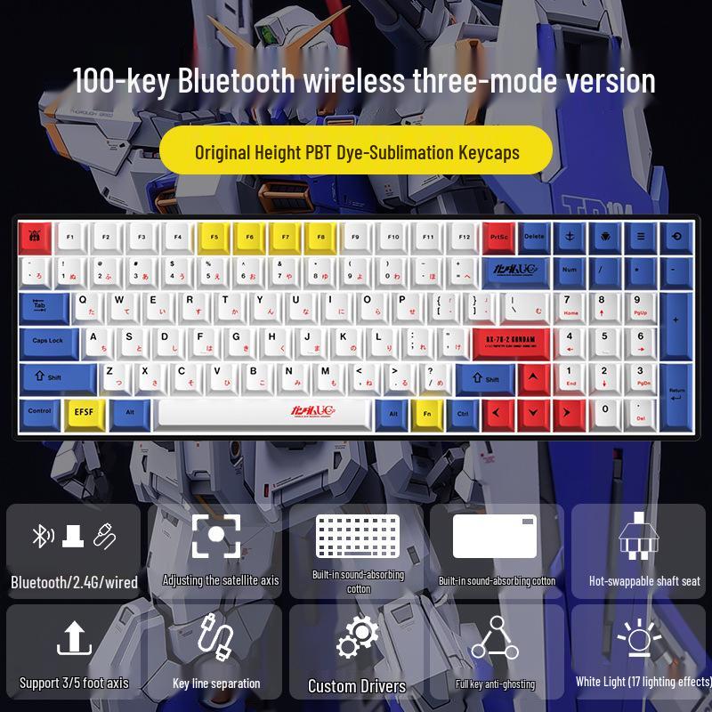 Wireless Bluetooth Mechanical Keyboard - 100-Key, Three-Mode, Compact Design, Office Customizable, Hot-Swappable Switches