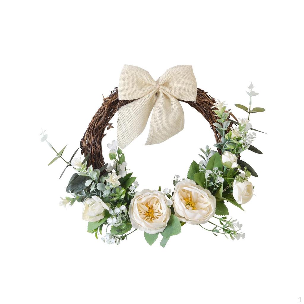Artificial Flower Wreath Green Leaves Farmhouse Garland Round Handmade Door for Fireplace