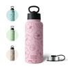 BOTTLE BOTTLE 1 Liter Stainless Steel Water Direct with Vacuum Pink Flower Design Bottle, Drinking, Straw, Insulated, Double-Walled Wall, Insulated,