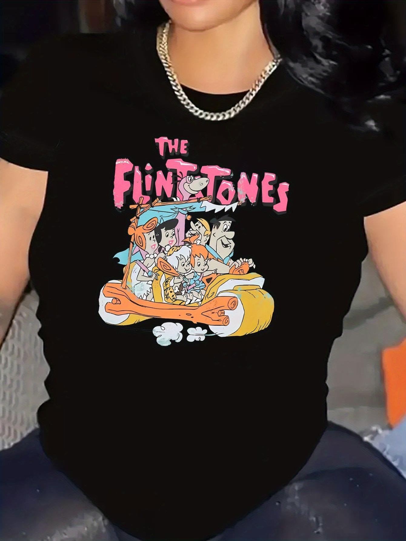 Comfy Short Sleeve Cute Cartoon & Letter Print Round Neck T-Shirt, Women s Activewear S