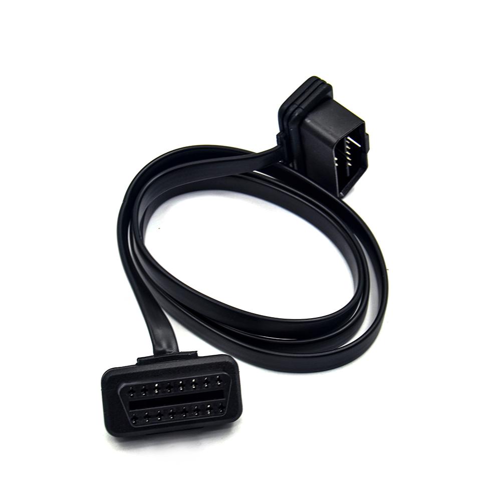100cm 60cm Flach Dünn Wie Nudel OBD2 OBDII OBD 16-Pin ELM327 Stecker Auf Buchse Winkelverlängerungskabel Diagnose-Scanner-Anschluss
