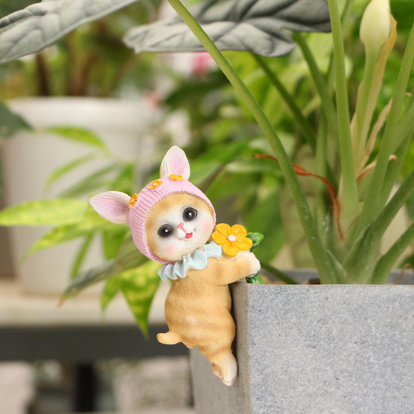 Cute Flower Cat Resin Pendant Flower Pot Edge Hanging Decorative Ornament Healing Pet Gardening Small Item 12.5*9*7 cm/box