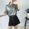 Loose Sparkly Stylish Bright Summer Women Korea Lady Shining T-shirts Basic Tees Streetwear Tops