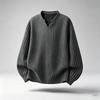Men Textured Notch V Neck Long Sleeve Shirt Loose Fit Woven Fabric Casual Tops Retro Stripe Pattern Streetwear Daily Wear