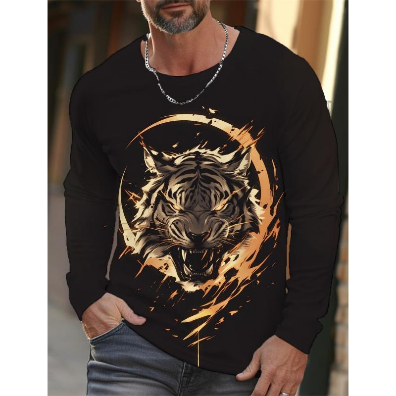 Tiger Graphic Men's Long Sleeve T-shirt for Men Clothing Casual Top Tee Shirt Fashion Animal 3D Full Printing Streetwear