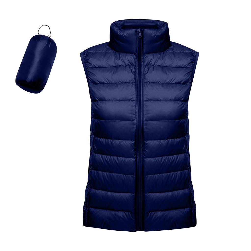 Women's Lightweight Down Jacket, Solid Color, Stand Up Collar, Down Vest With Pockets