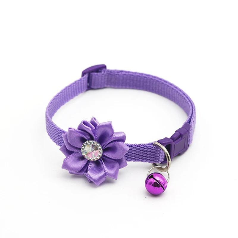 Pet Puppy Cat Collar Printed Flower Bell Crystal Dog Cat Collar Easy Wear Buckle Lovely Kitten Collar Dog Accessories