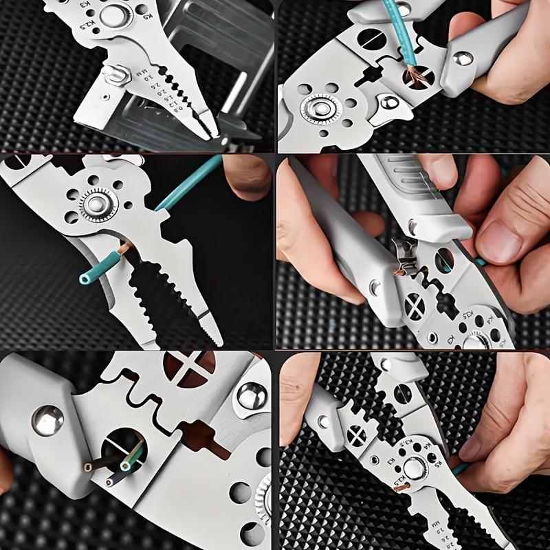 1 buc. Clește multifuncțional de dezizolat, 9-în-1, unealtă de mână pentru electricieni, tăietor de metal, unealtă de sertizat, mâner anti-alunecare