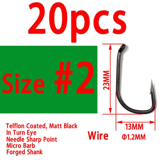 Bimoo 20pcs TEFLON Coated High Carbon Steel Carp Fishing Hook Bent Eye Micro Barb Terminal Tackle