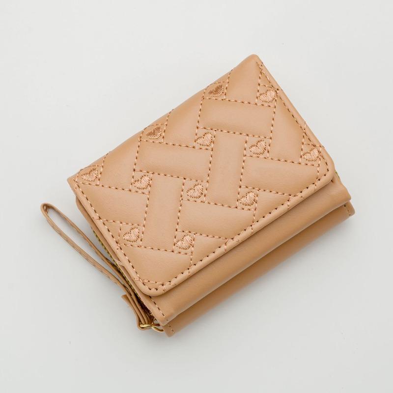 New love embroidered change bag women's short three-fold bag solid color simple multi-card small wallet