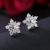Luxury Crystal Flower Stud Earrings For Women White CZ Stone Romantic Snowflake Shaped Earrings Jewelry Gift Accessories