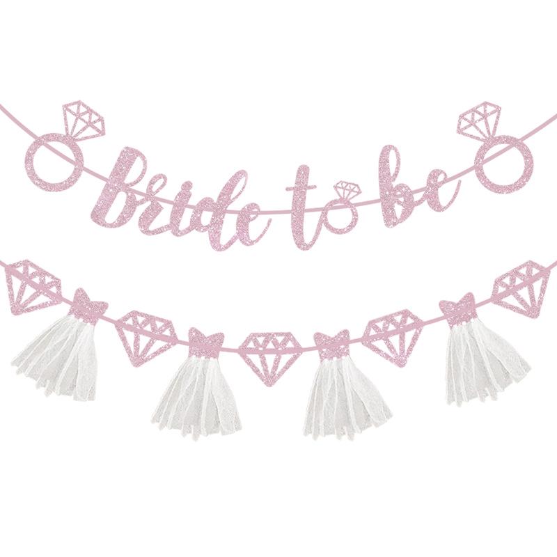 European & American Wedding Party Decor: 'Bride to Be' Tulle Skirt Glitter Banner with Diamond Ring Design