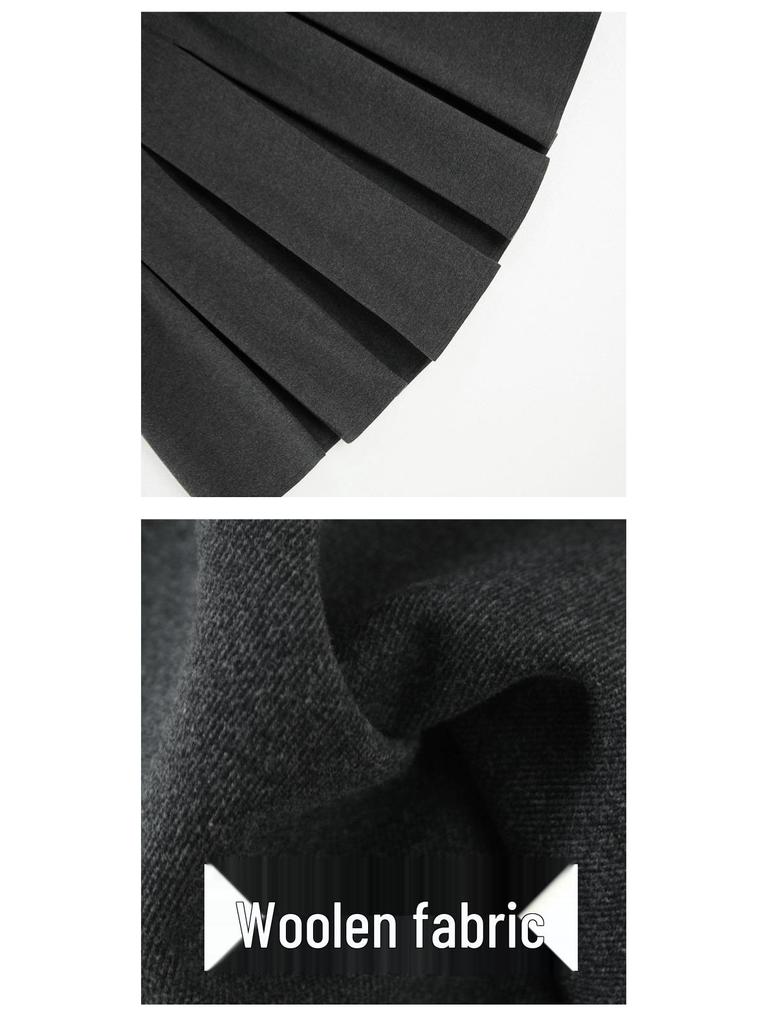 Women's High Waist Gray Wool Pleated Midi Skirt - Autumn/Winter Korean A-Line Style