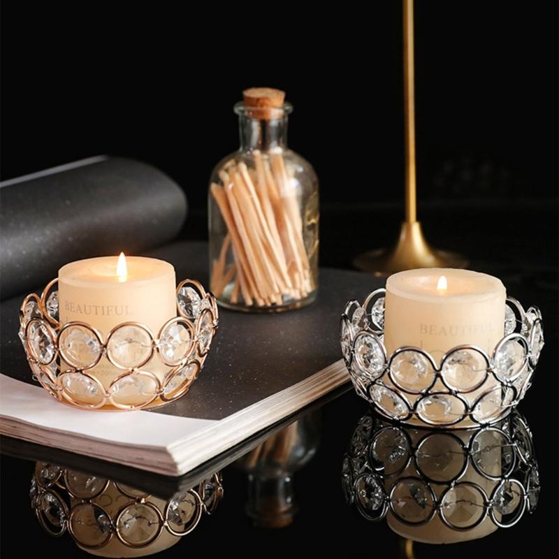 Crystal Votive Metal Candle Holder for Table Tenterpiece Small Bowl Tealight Candle Stand for Wedding Desktops Decors