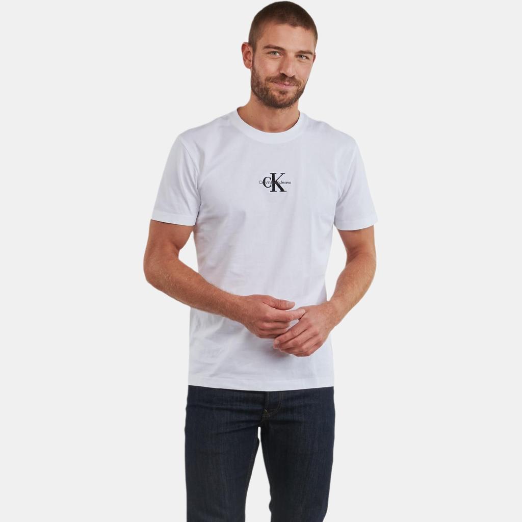 Calvin Klein Solid Color Logo Embroidered Crew Neck Pullover Short Sleeve T-Shirt Men Tops White J30J325649-YAF