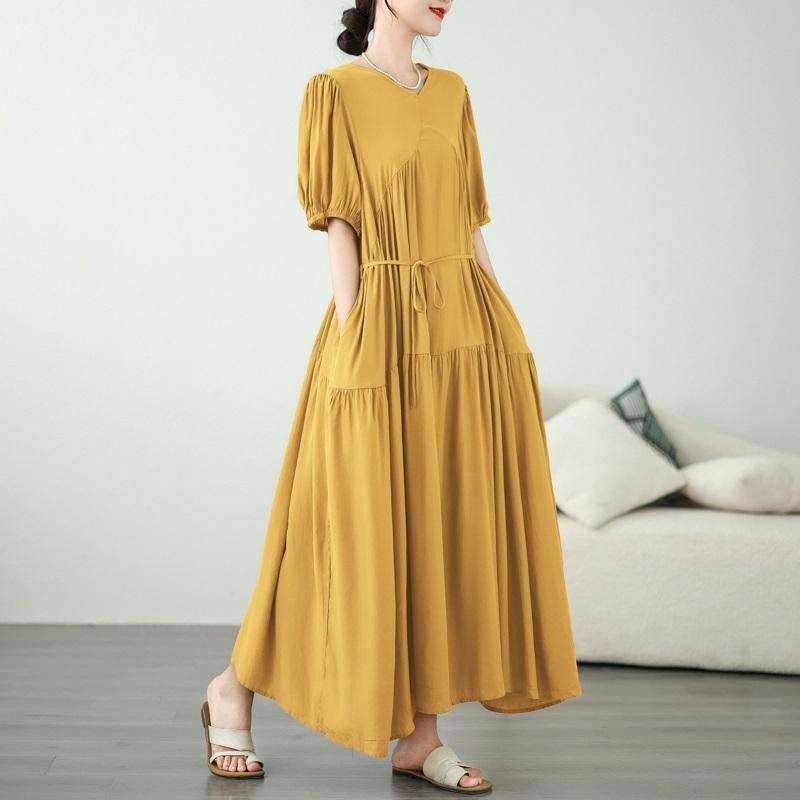 Short Sleeve Rayon Plus Size Vintage New In Dresses for Women Casual Loose Long Summer Dress