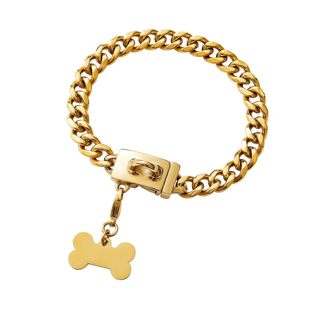 Chain Fashion Dog Collar With Bone Tag Design Suitable For Pet Decoration Daily